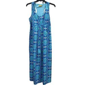Ellen & Ollie Mod Print Blue Hawaiian Luau Cruise Maxi Dress Women's Size 12